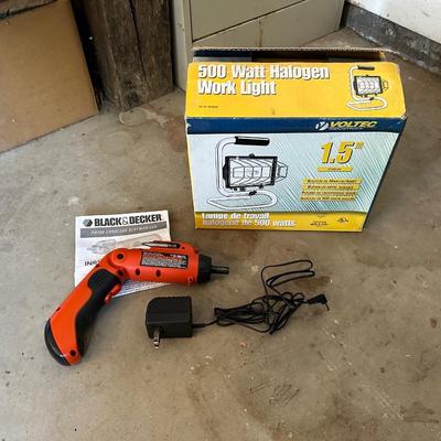 NEW 500 WATT HALOGEN WORK LIGHT AND A CORDLESS SCREWDRIVER