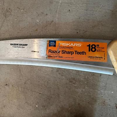 FISKARS 18" HAND SAW, CLAMPS AND A HATCHET