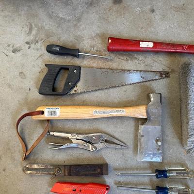 VARIETY OF HAND TOOLS AND A HEAD LIGHT