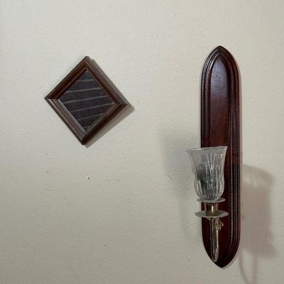 FRAMED HORSE PHOTO, CANDLE WALL SCONCES AND MIRRORS
