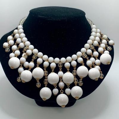 Joan Rivers White Bead Bib necklace
