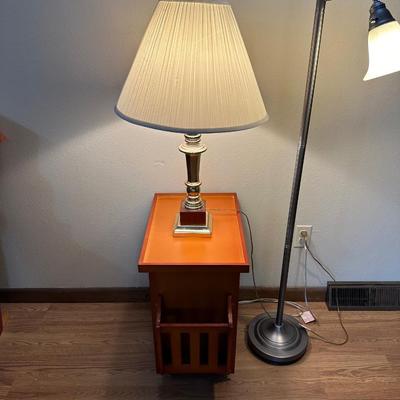 FLOOR AND TABLE LAMPS WITH A SIDE TABLE ON WHEELS