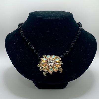 Heidi Daus Crystal Floral necklace Black and gold
