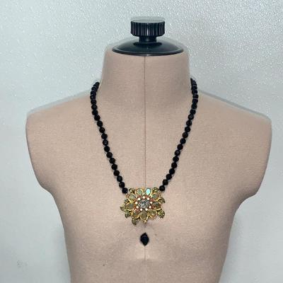 Heidi Daus Crystal Floral necklace Black and gold