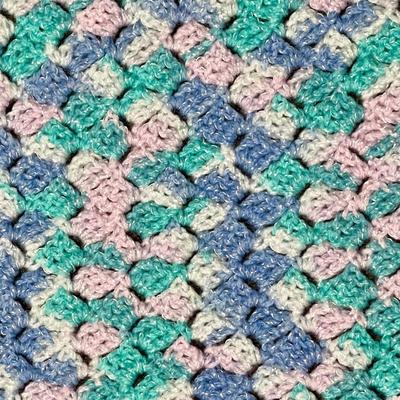 Hand Crocheted Baby Blanket or Lap Blanket - blue purple pink, white border