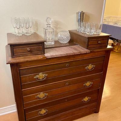 Antique marble top bar/chest