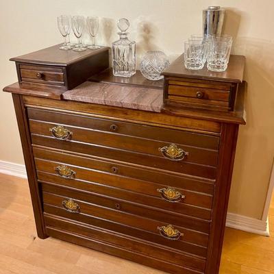 Antique marble top bar/chest
