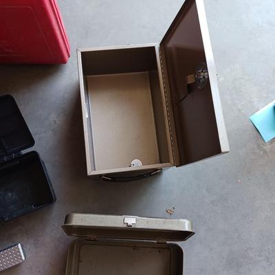 VARIOUS BOXES AND CONTAINERS INCLUDING A LOCKING SAFE