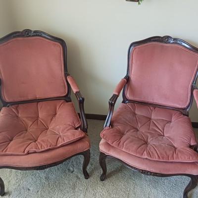 2 ANTIQUE TUFTED ARM CHAIRS