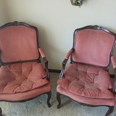 2 ANTIQUE TUFTED ARM CHAIRS
