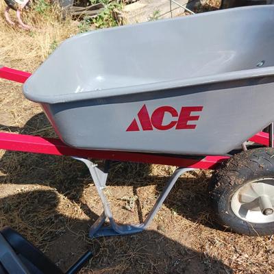 ACE HARDWARE WHEELBARROW AND A GARDEN HOSE REEL