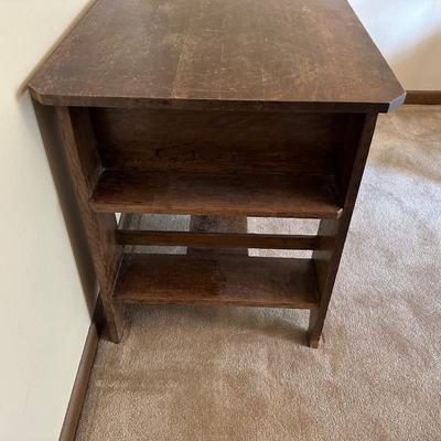WRITING DESK WITH SIDE SHELVES AND A VINTAGE HORSE PICTURE
