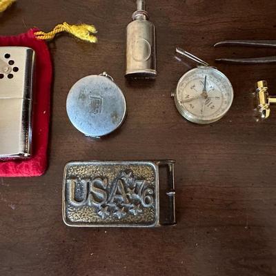 COMPASSES, BOLO TIE, BELT BUCKLE, HAND WARMER AND MORE