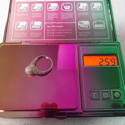 RARE 18K White Gold Filigree Art Deco Pearl Ring 1920s