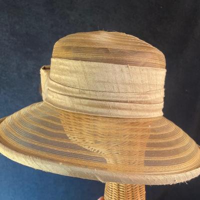 Sheer Wide Brim Hat with Feather Bow