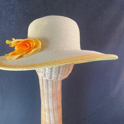 Wide Brim Hat with Yellow Flower