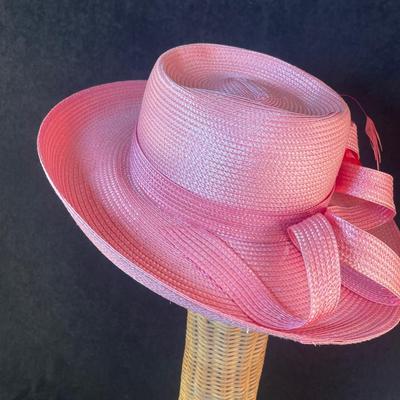 Pink Wide Brim Hat with Feather Bow