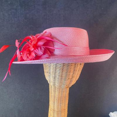 Pink Wide Brim Hat with Feather Bow