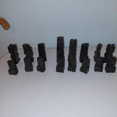 Carved marble chess pieces