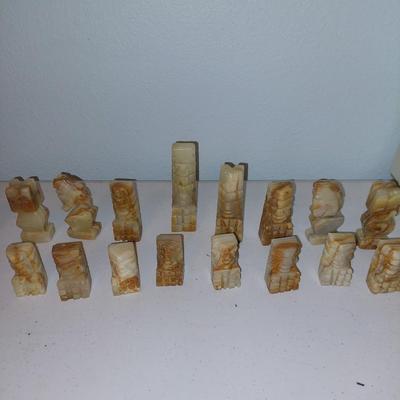 Carved marble chess pieces