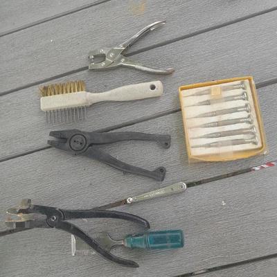Upholstery pliers with an assortment of other hand tools and small screwdrivers from Germany