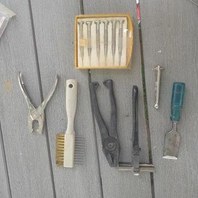 Upholstery pliers with an assortment of other hand tools and small screwdrivers from Germany