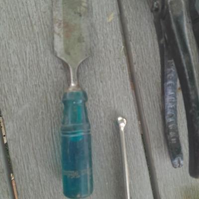 Upholstery pliers with an assortment of other hand tools and small screwdrivers from Germany