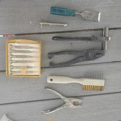 Upholstery pliers with an assortment of other hand tools and small screwdrivers from Germany