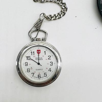 Pair Of Bijoux Terner Stainless Steel Pocket Watch and Pouch