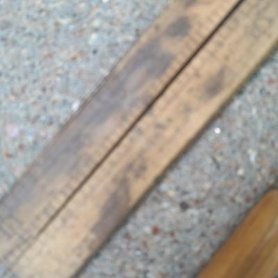 Grouping of wooden handled wood working tools - files - antique folding rulers and more