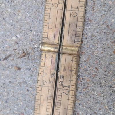Grouping of wooden handled wood working tools - files - antique folding rulers and more