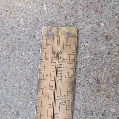 Grouping of wooden handled wood working tools - files - antique folding rulers and more