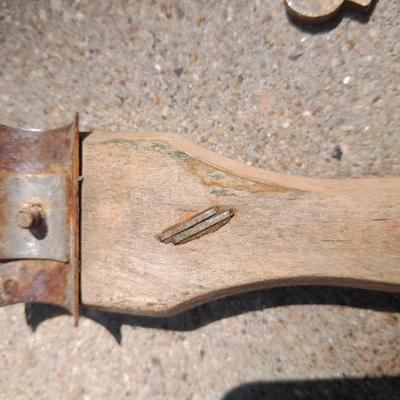 Grouping of wooden handled wood working tools - files - antique folding rulers and more