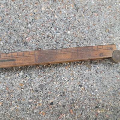Grouping of wooden handled wood working tools - files - antique folding rulers and more