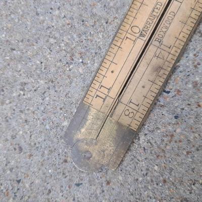 Grouping of wooden handled wood working tools - files - antique folding rulers and more