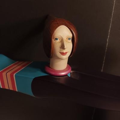 1987 JW Eaton Postmodern Pink and Blue Wooden Sculpture "Lamppost Flyer"