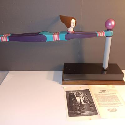 1987 JW Eaton Postmodern Pink and Blue Wooden Sculpture "Lamppost Flyer"