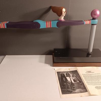 1987 JW Eaton Postmodern Pink and Blue Wooden Sculpture "Lamppost Flyer"