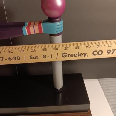 1987 JW Eaton Postmodern Pink and Blue Wooden Sculpture "Lamppost Flyer"