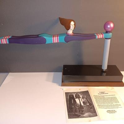 1987 JW Eaton Postmodern Pink and Blue Wooden Sculpture "Lamppost Flyer"