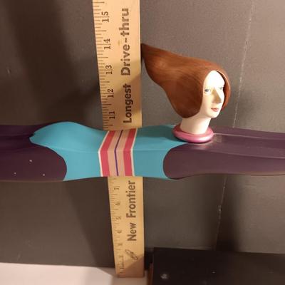 1987 JW Eaton Postmodern Pink and Blue Wooden Sculpture "Lamppost Flyer"