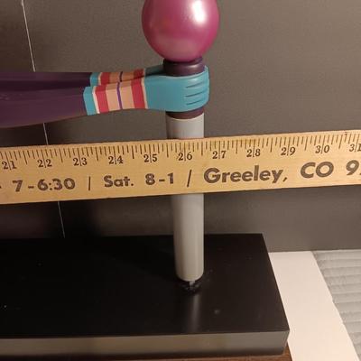 1987 JW Eaton Postmodern Pink and Blue Wooden Sculpture "Lamppost Flyer"