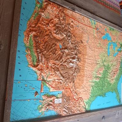 TOPOGRAPHIC US MAP IN BARN WOOD FRAME WITH MARKABLE SURFACE