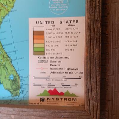 TOPOGRAPHIC US MAP IN BARN WOOD FRAME WITH MARKABLE SURFACE