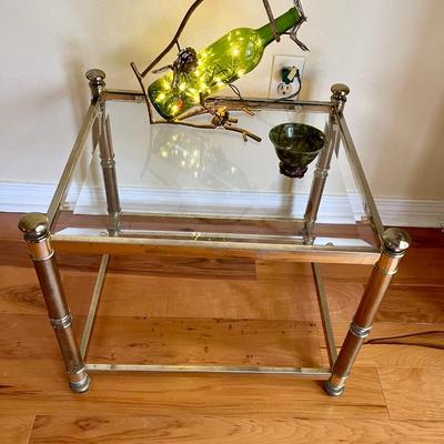 Sm gold tubed glass table