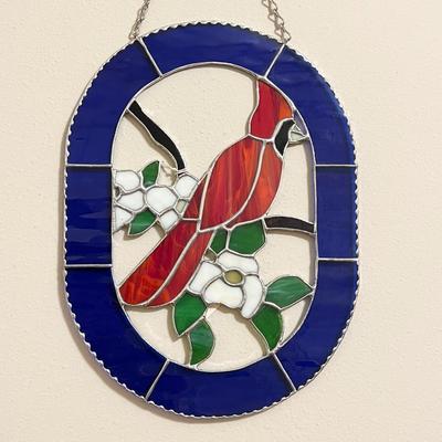 DON MODICA ~ “Cardinal On Dogwood” ~ Stained Glass Window Decor