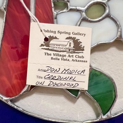 DON MODICA ~ “Cardinal On Dogwood” ~ Stained Glass Window Decor