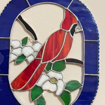 DON MODICA ~ “Cardinal On Dogwood” ~ Stained Glass Window Decor