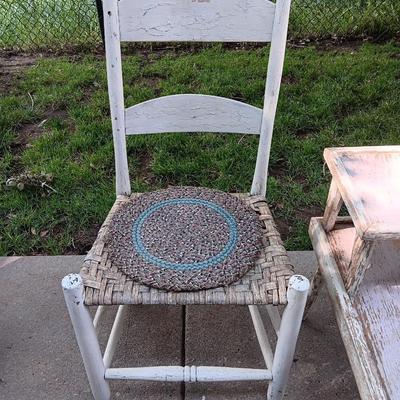 Primitive farmhouse decor chair - footstool - and step table
