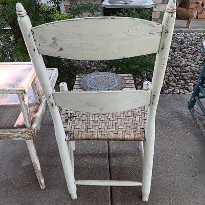 Primitive farmhouse decor chair - footstool - and step table